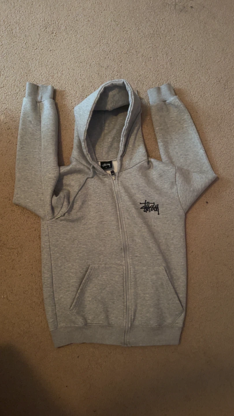Stüssy Grey Zip-Up Hoodie Size Medium