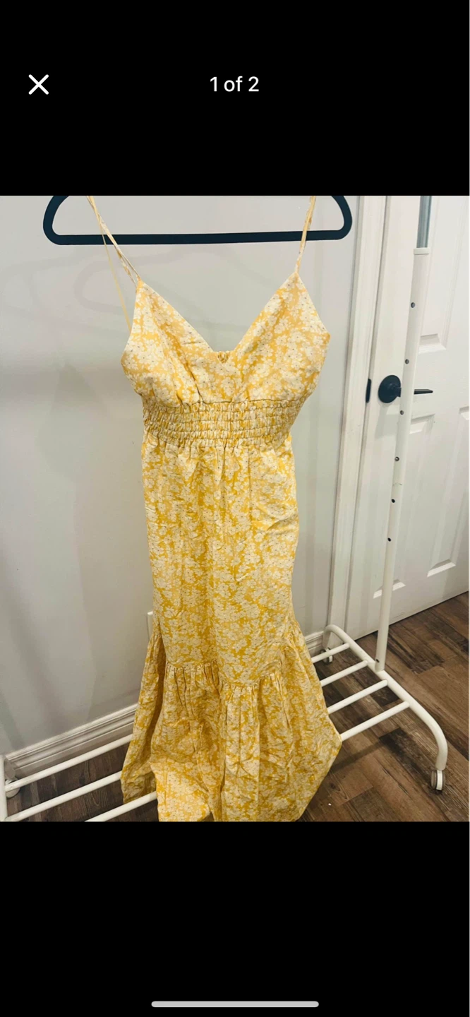 Yellow Floral Maxi Dress with Smocked Waist