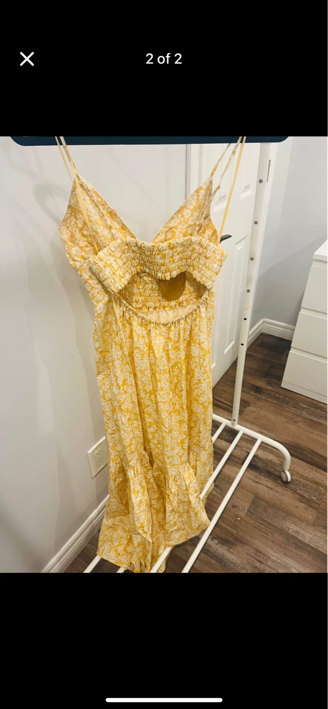 Yellow Floral Maxi Dress with Smocked Waist - photo 2