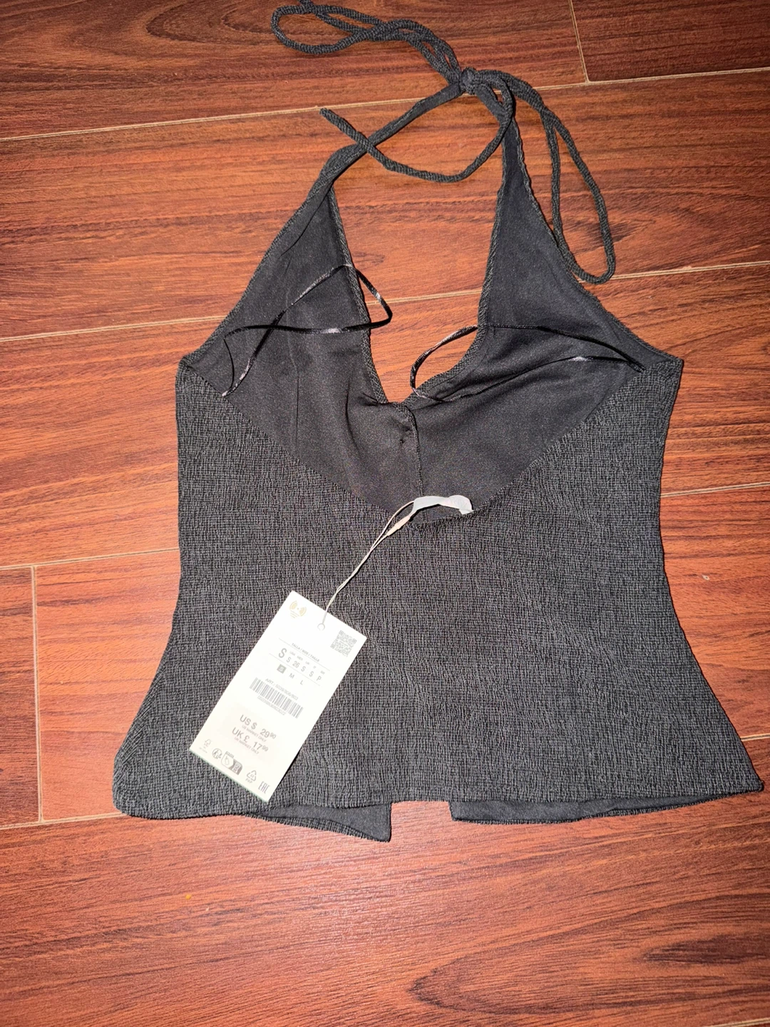 Black Textured Halter Top - Size S