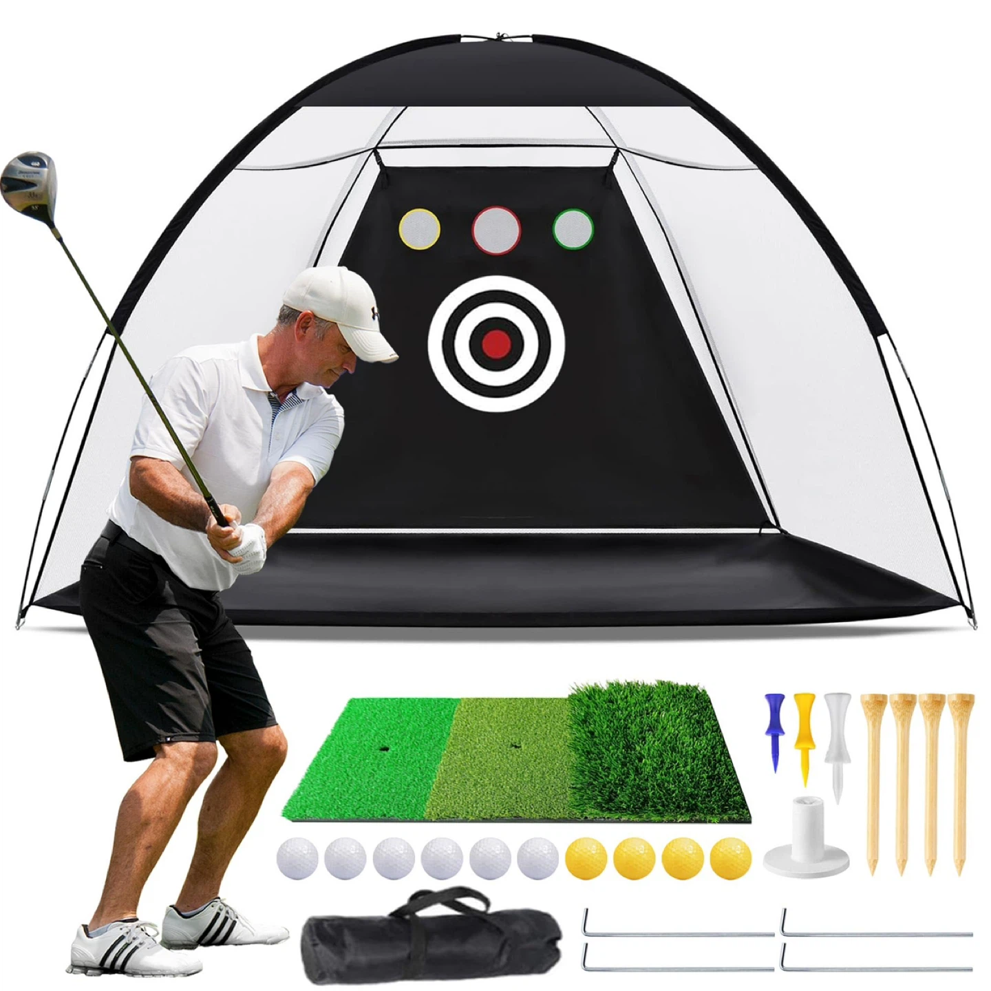 Outdoor Indoor Golf Hitting Net with 10 Balls - 10’x7’