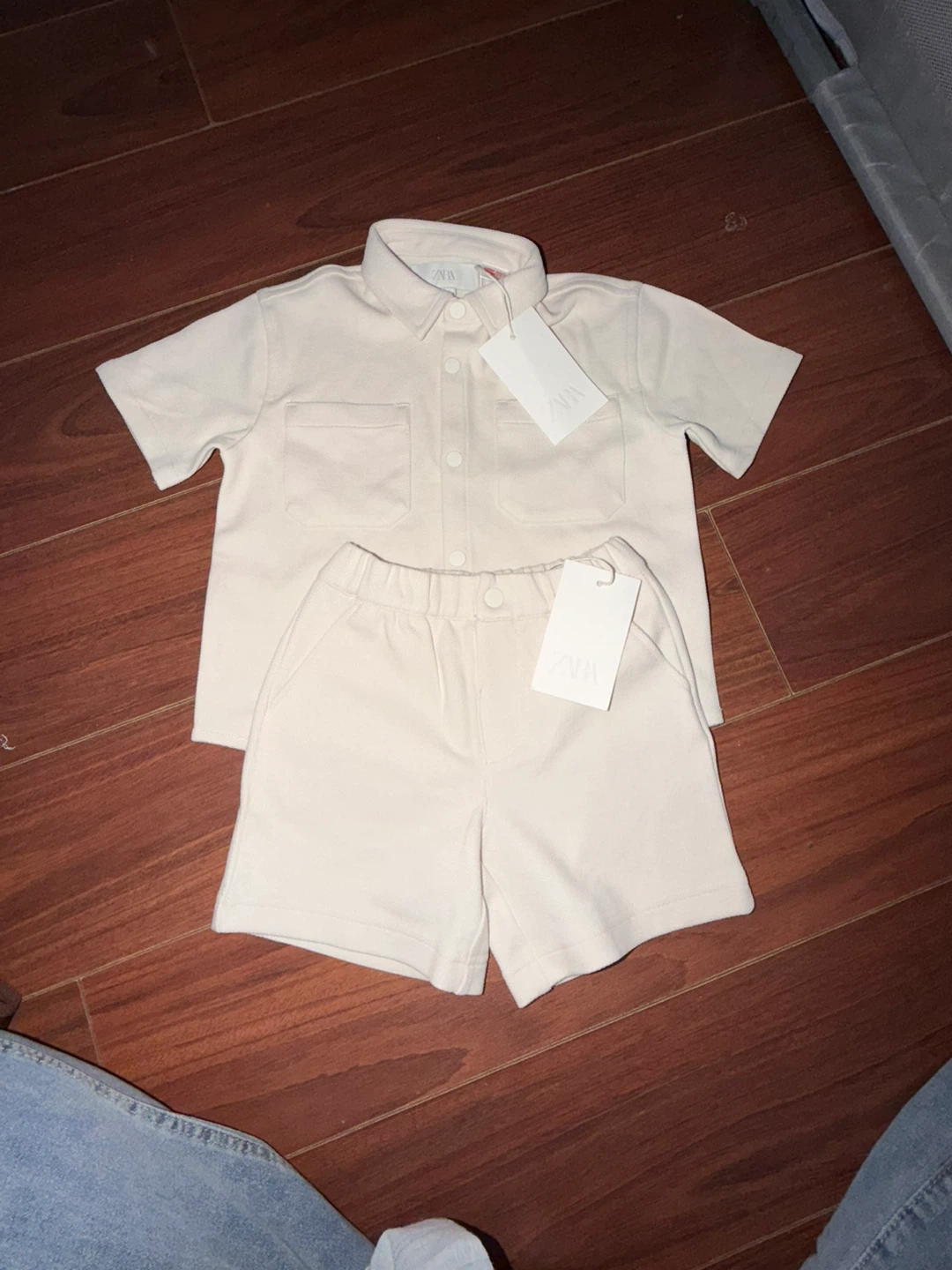 Zara Kids Beige Short Sleeve Shirt and Shorts Set - photo 2
