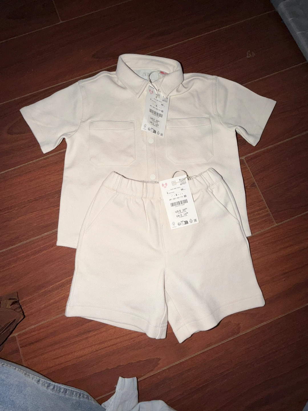 Zara Kids Beige Short Sleeve Shirt and Shorts Set