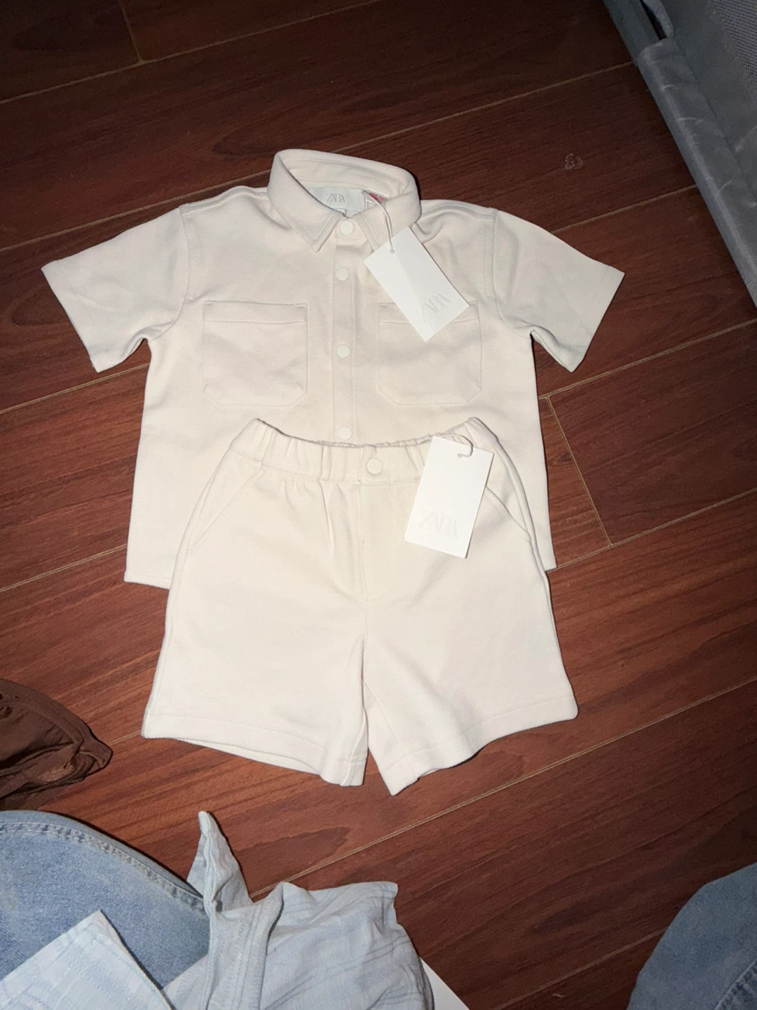 Zara Kids Beige Short Sleeve Shirt and Shorts Set - photo 3