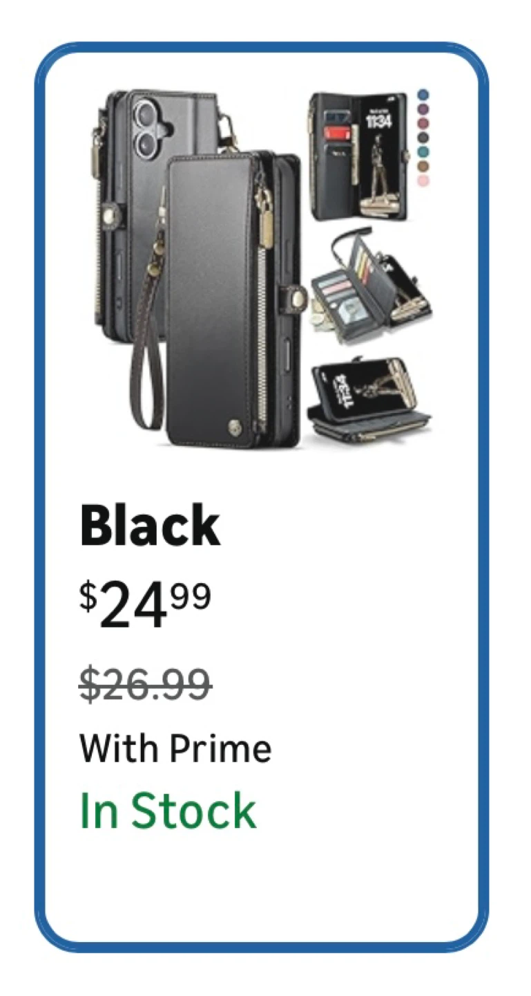 Iphone 17 Defencase Black Leather Wallet Phone Case with Zipper