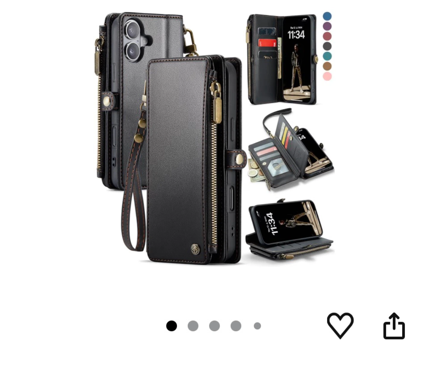 Iphone 17 Defencase Black Leather Wallet Phone Case with Zipper - photo 5