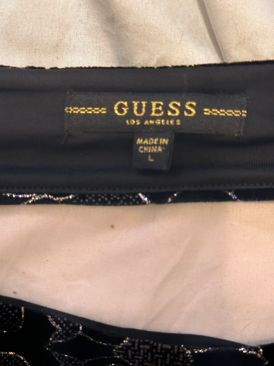 Guess Black & Silver Print Long Sleeve Dress Size L - photo 3