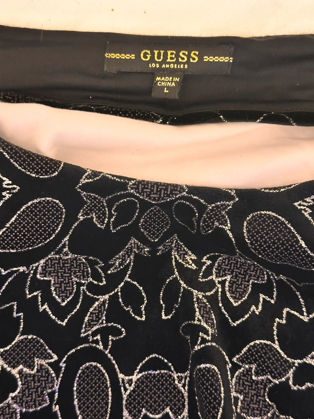 Guess Black & Silver Print Long Sleeve Dress Size L - photo 2