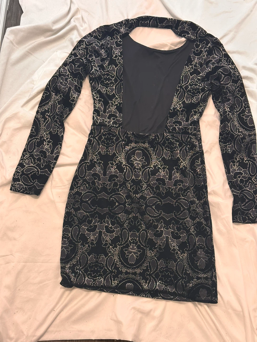 Guess Black & Silver Print Long Sleeve Dress Size L - photo 4