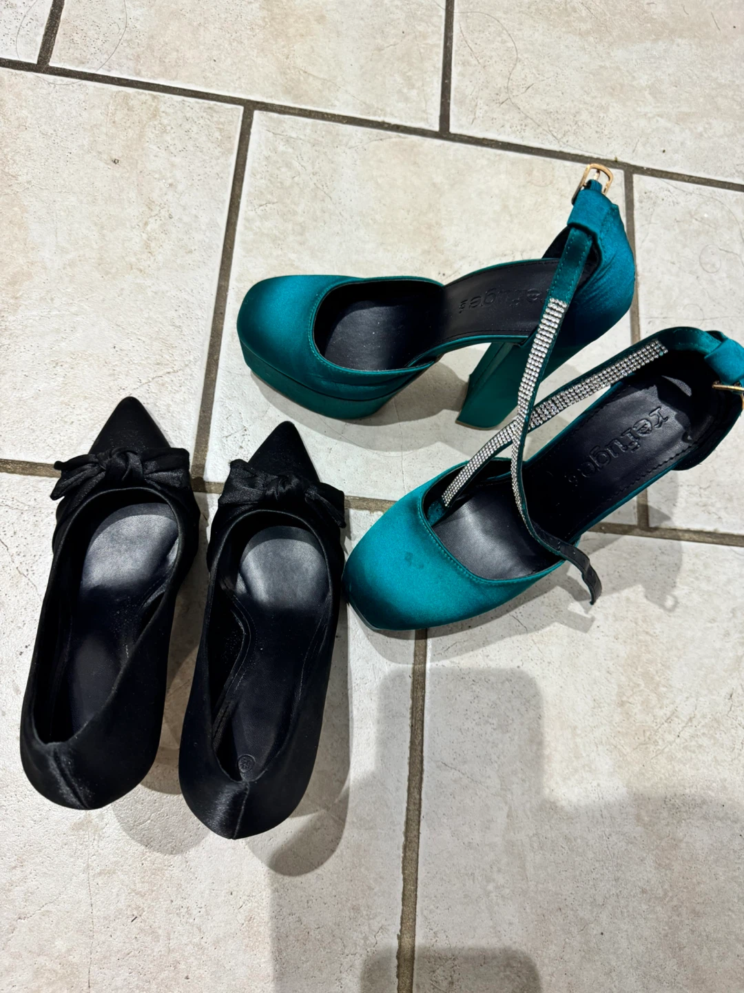 Turquoise Platform Heels & Black Bow Pumps