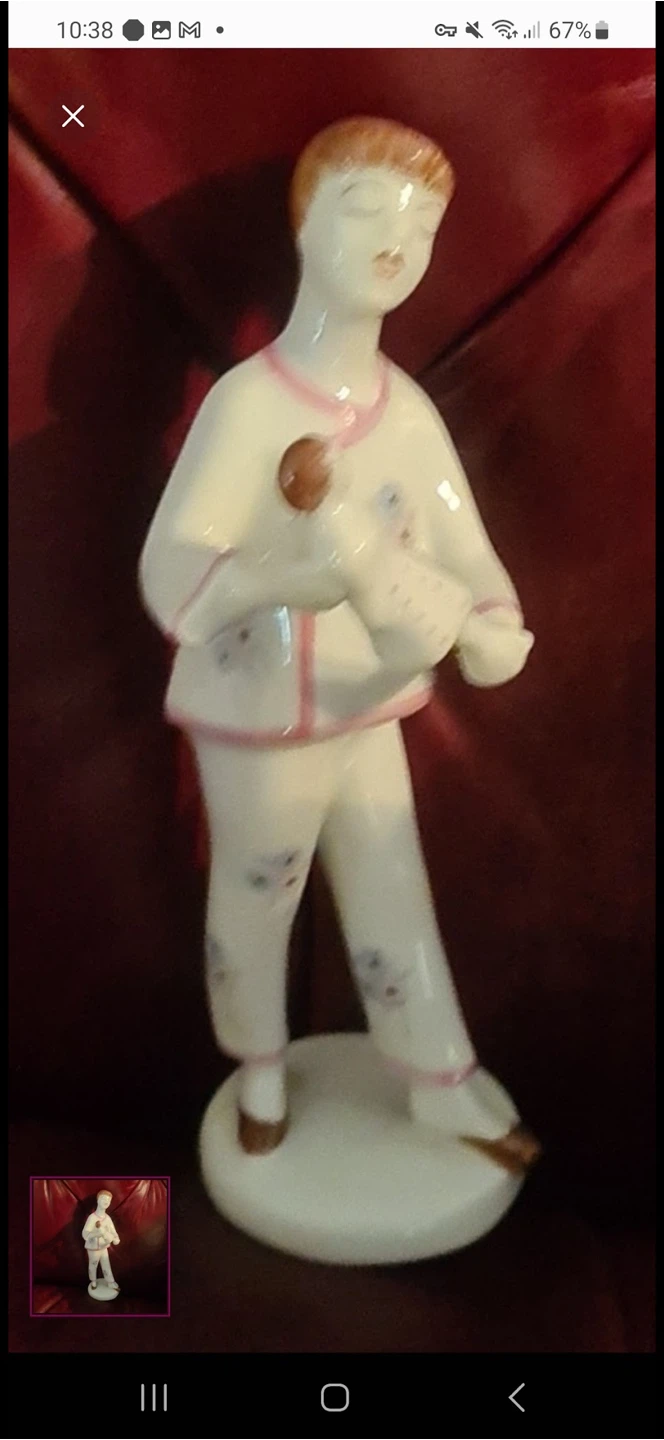 MID CENTURY HOLLOHAZA FIGURINE GIRL WITH DOLL