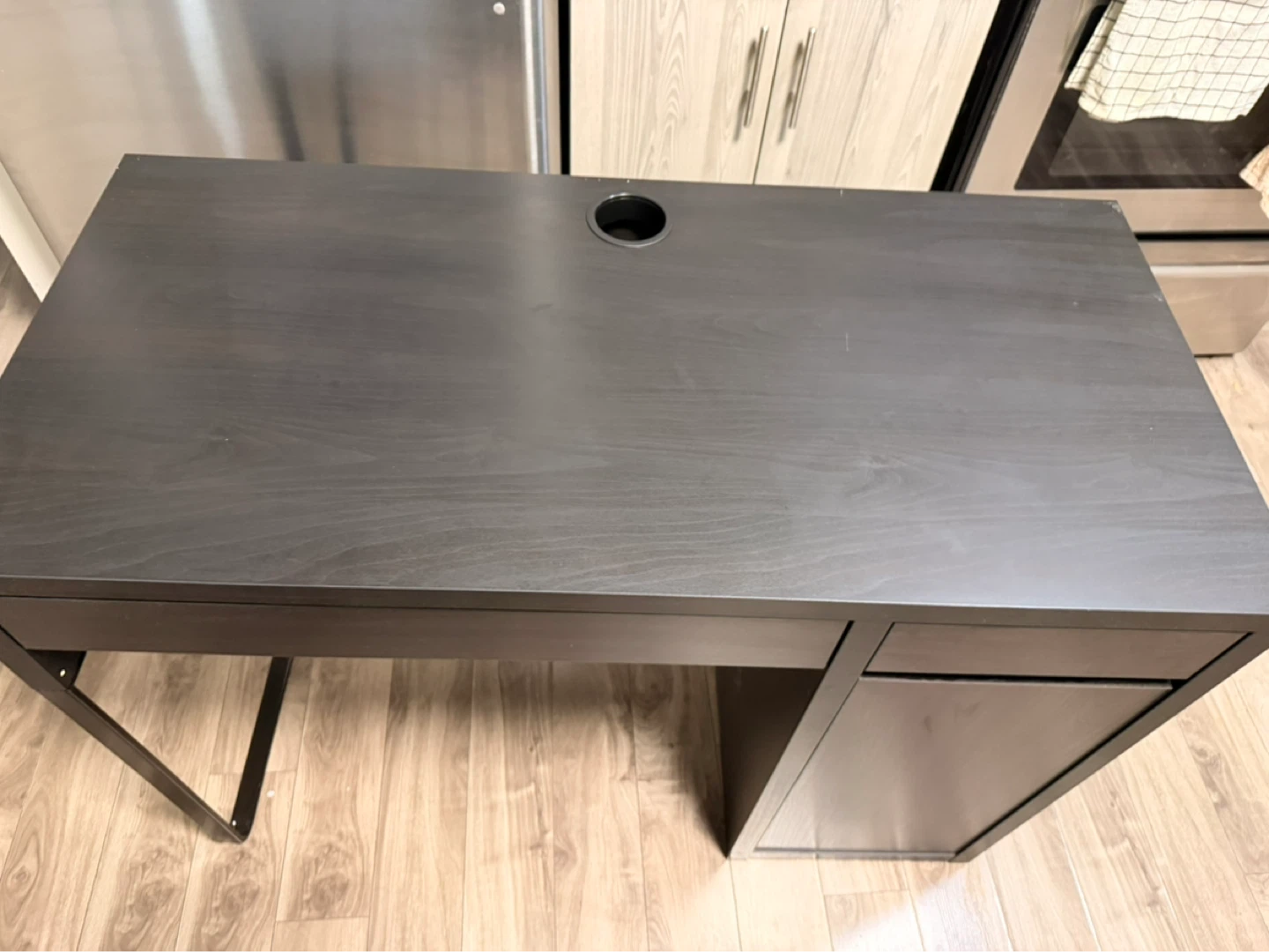 Dark Brown Desk with Drawer and Cabinet