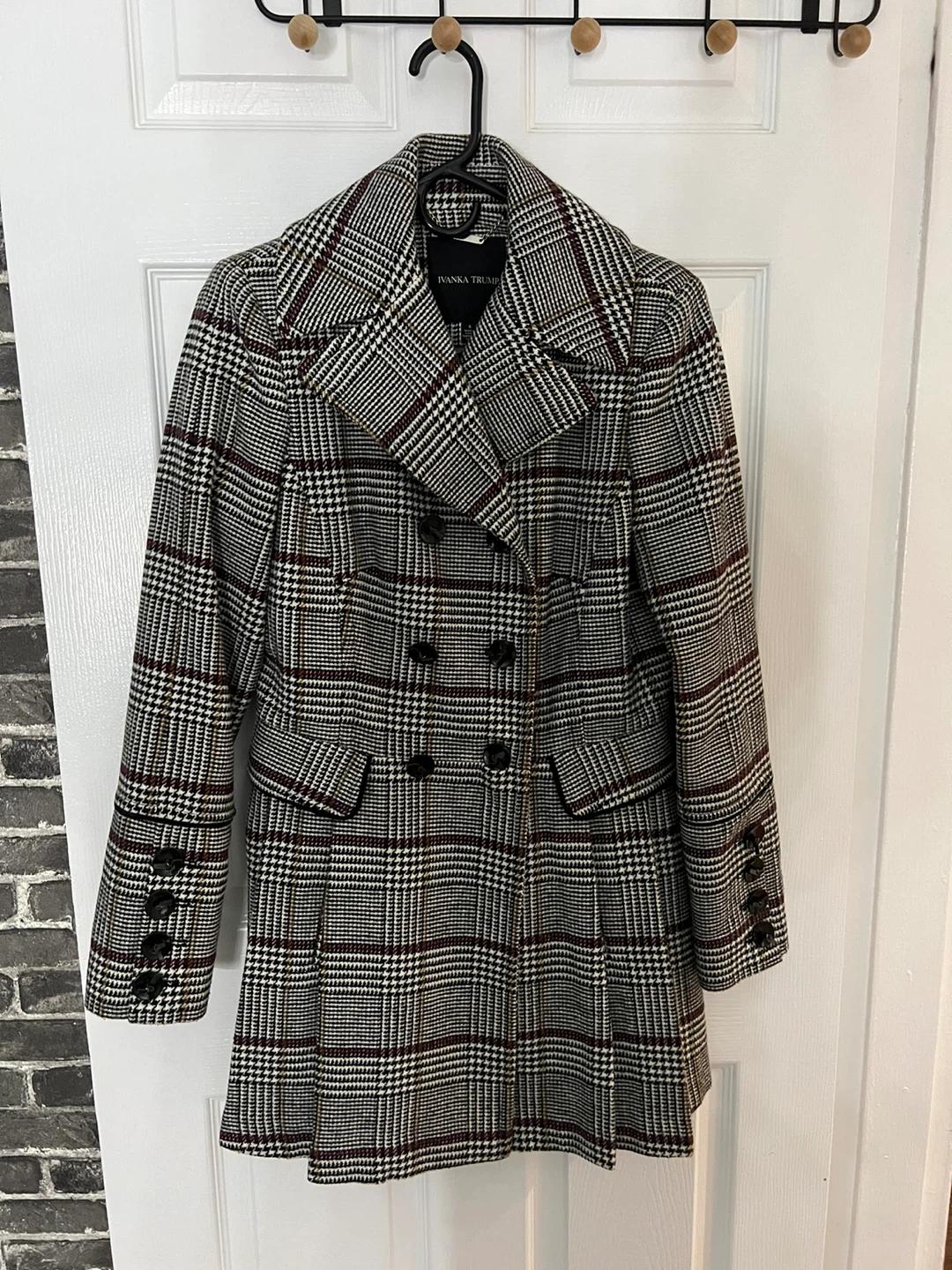 Ivanka Trump Plaid Double-Breasted Peplum Coat Size 6