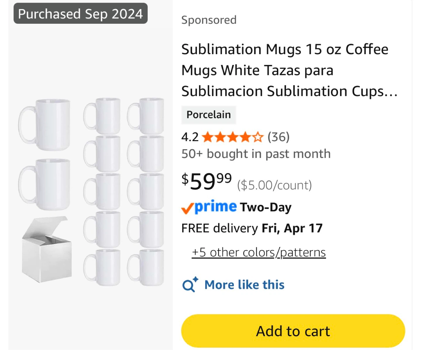 ABSH 15 oz Porcelain Sublimation Mugs - 12 Pack - photo 2