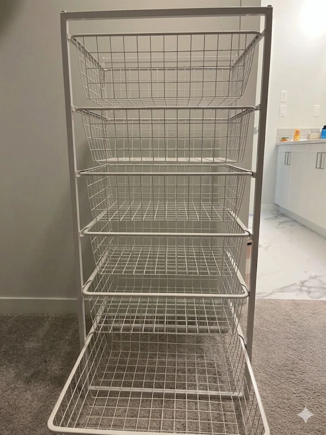 White Metal Wire Storage Cart with 6 Baskets