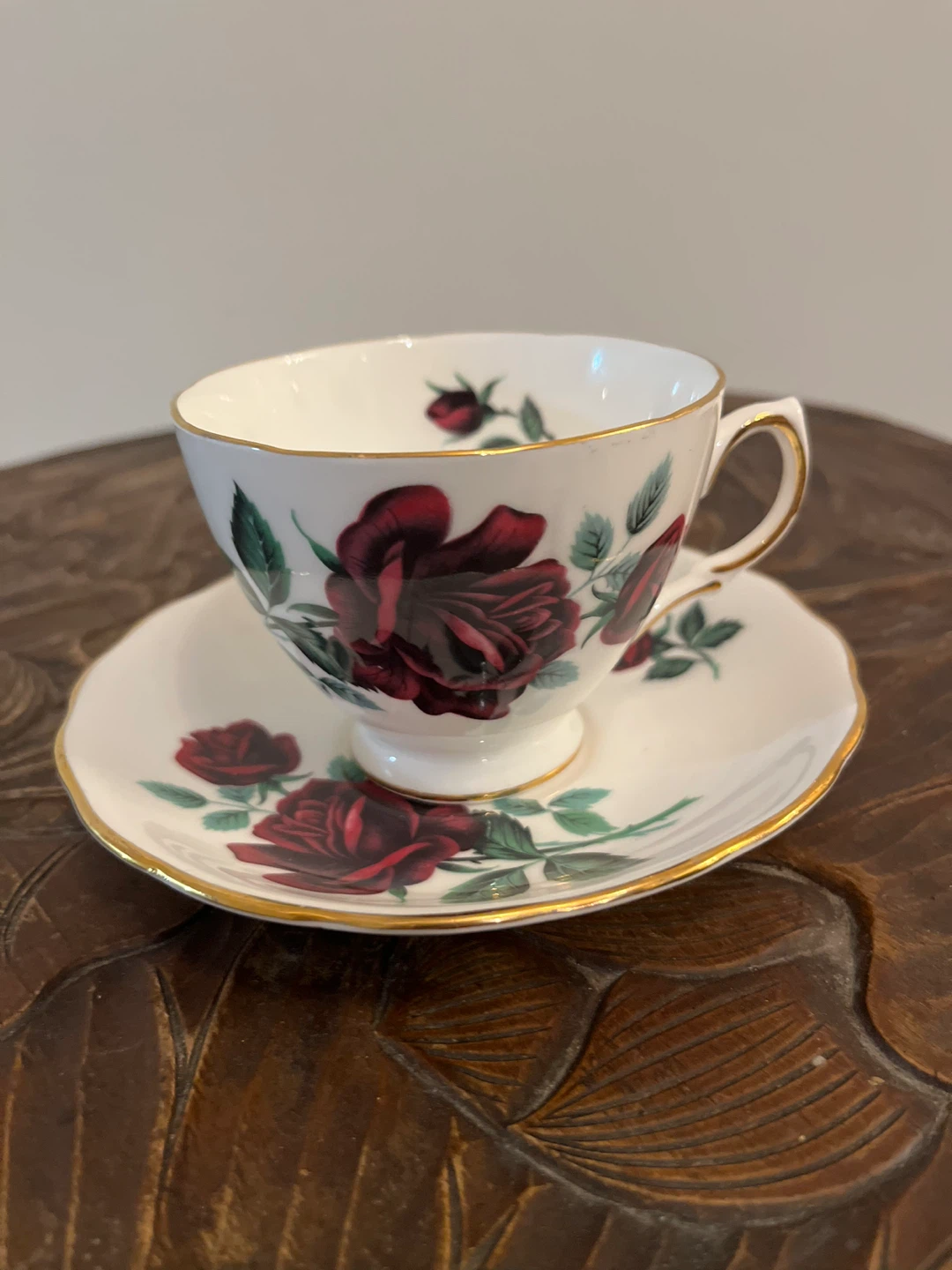 Teacup and Saucer Set with Red Roses