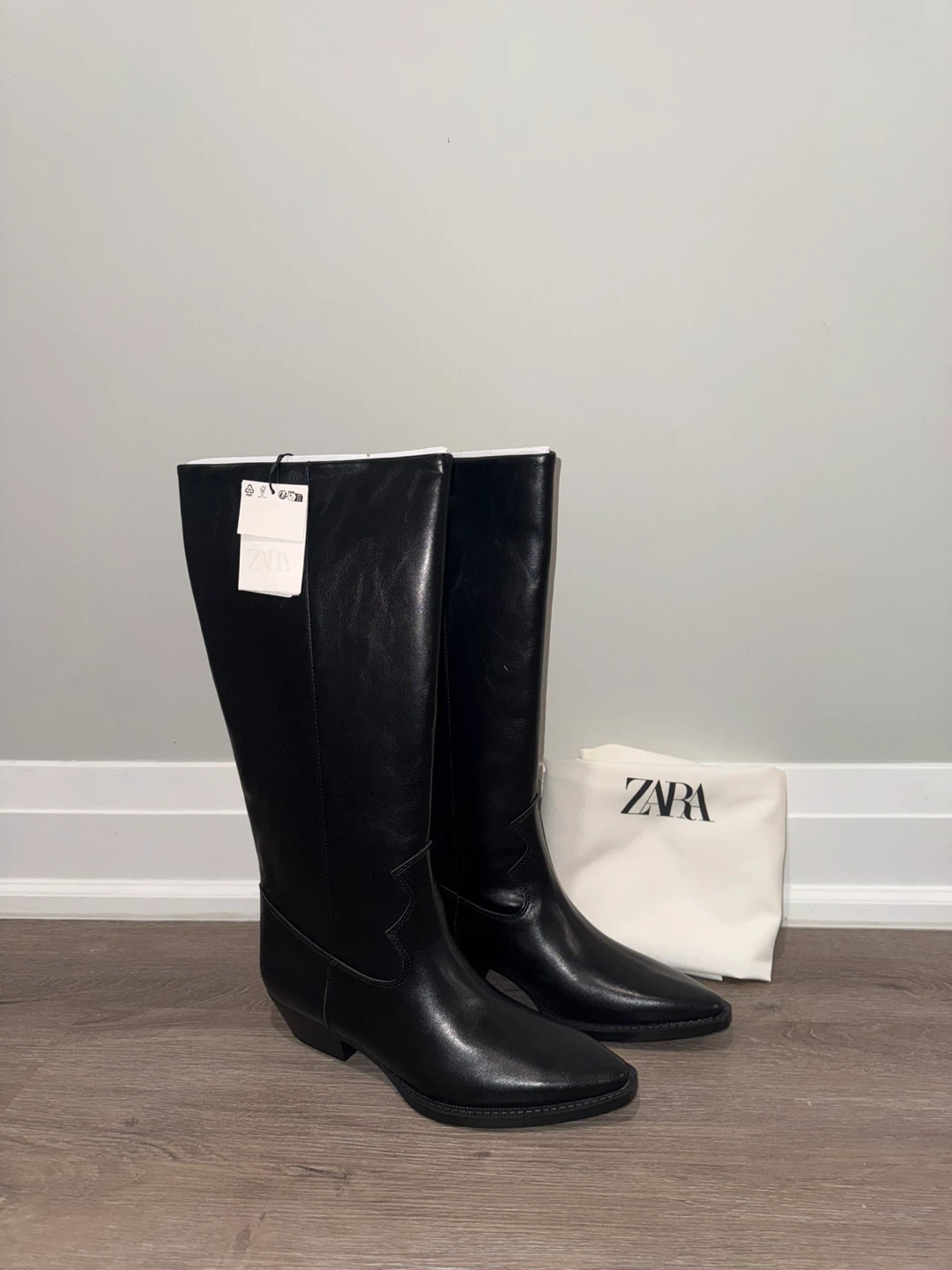 Brand New ZARA Black Knee-High Leather Boots