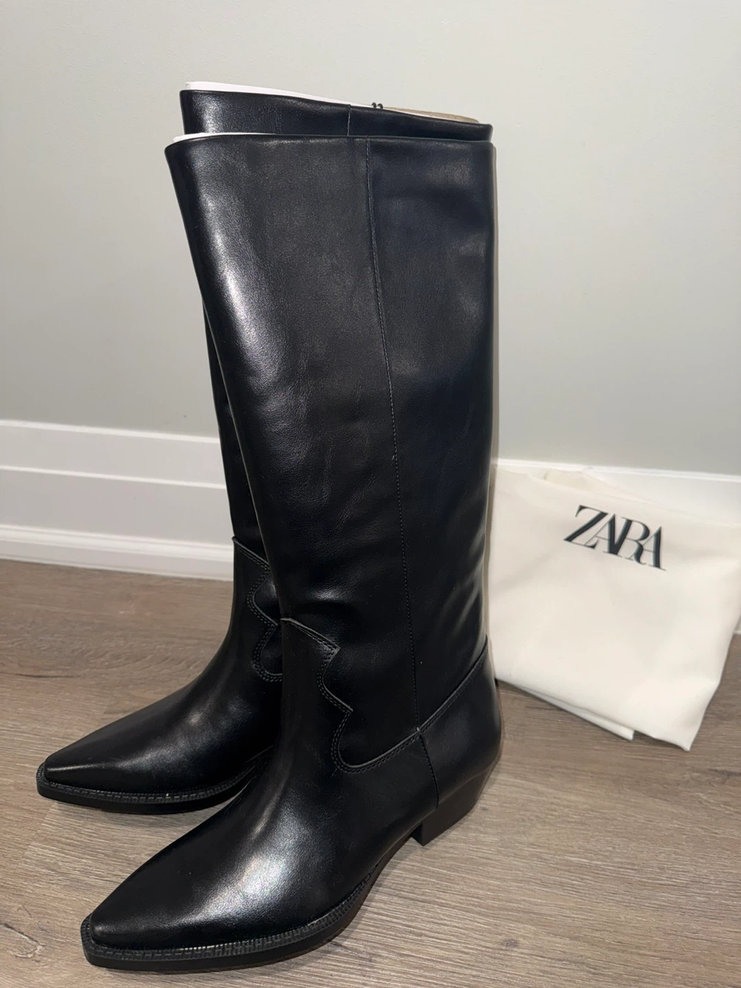 Brand New ZARA Black Knee-High Leather Boots - photo 3