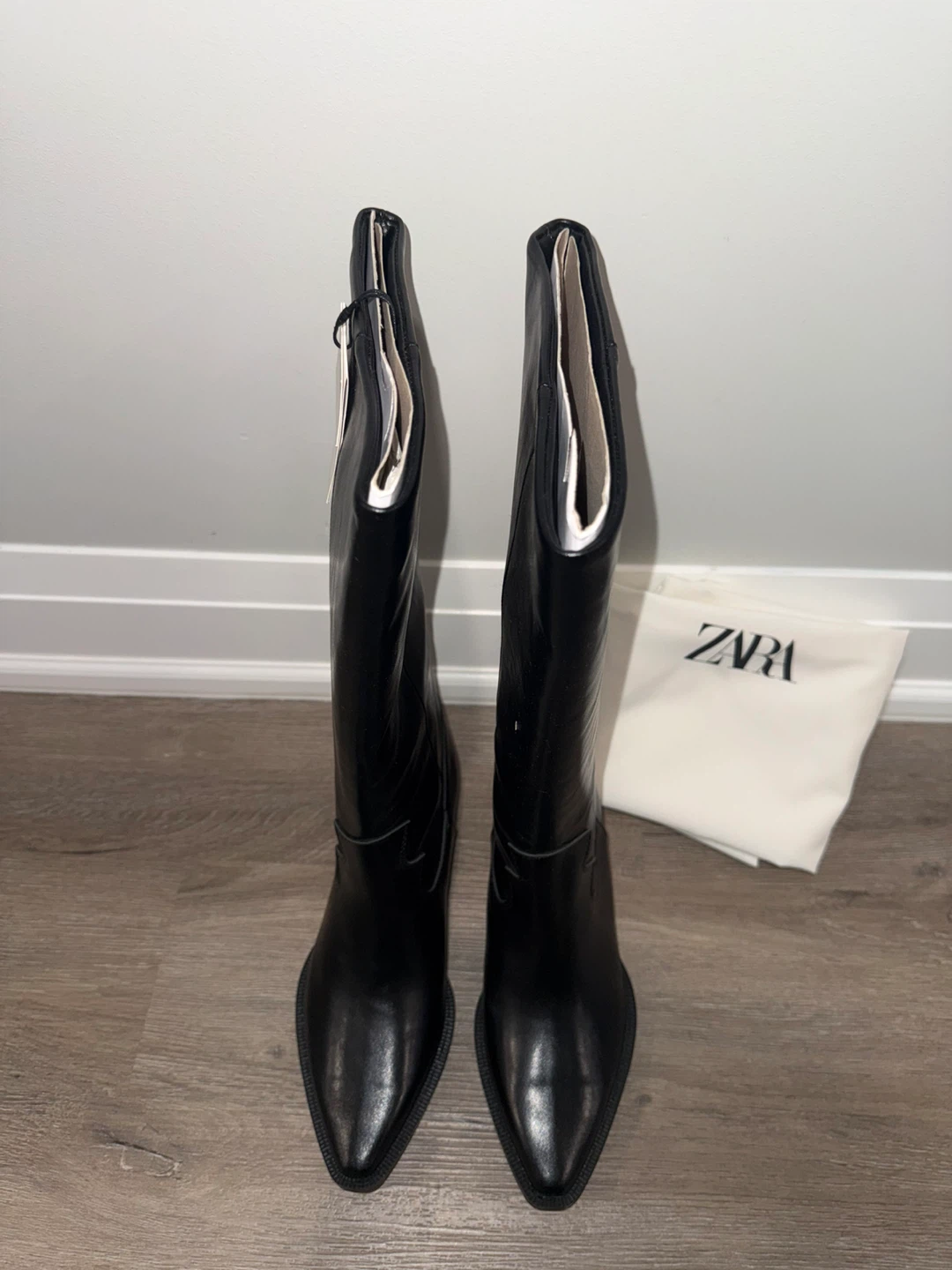 Brand New ZARA Black Knee-High Leather Boots - photo 2