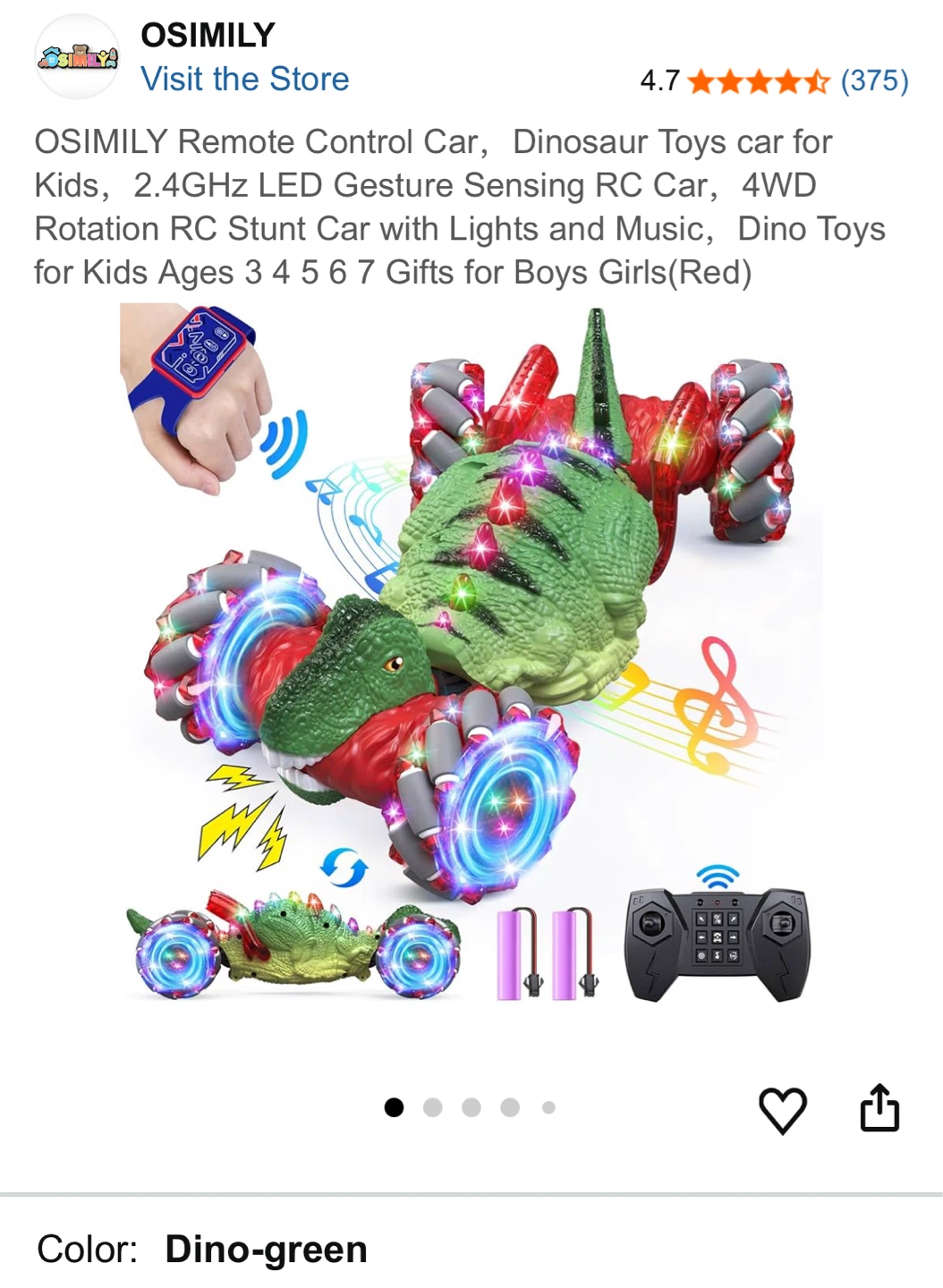 OSIMILY Dino-green Remote Control Dinosaur Stunt Car