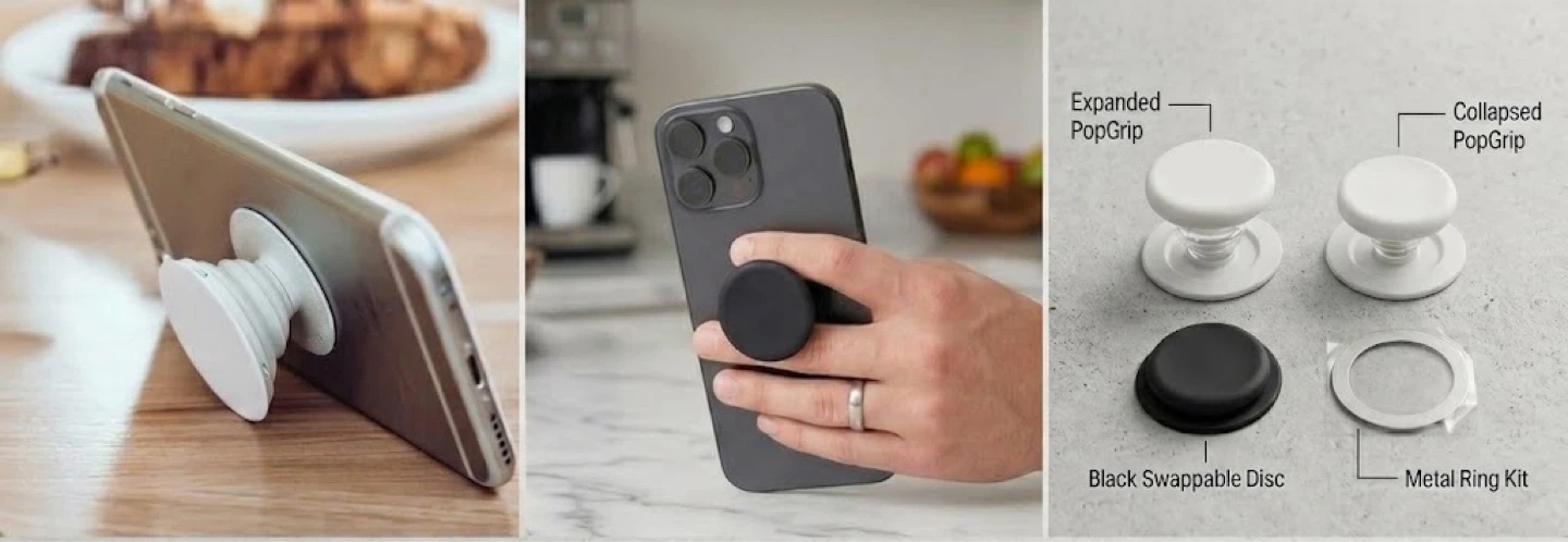 PopSockets PopGrip Expanded Collapsed White Black - photo 2