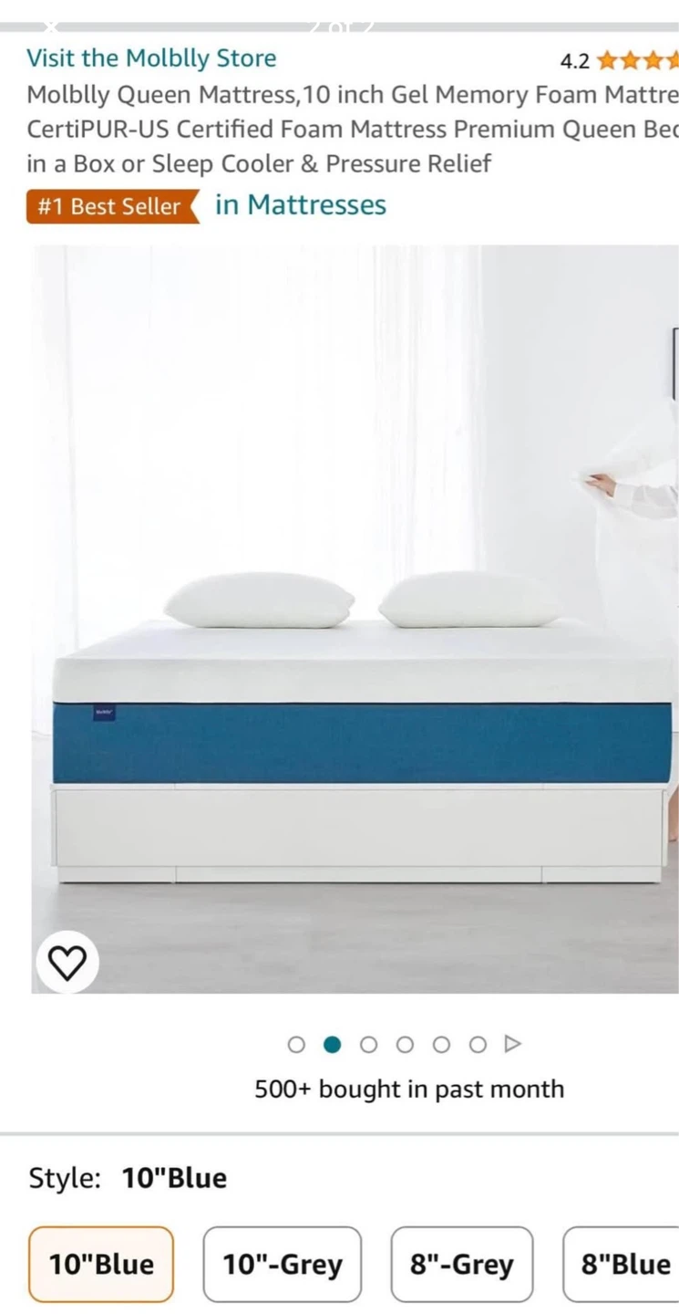 Molblly Queen 10" Gel Memory Foam Mattress - Blue