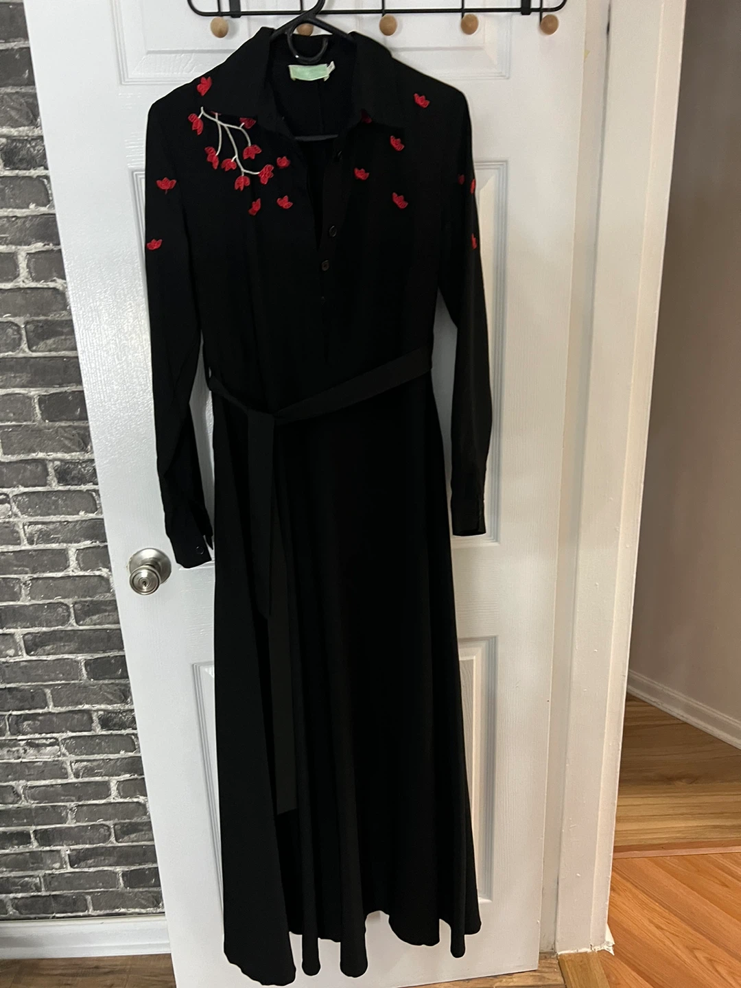 Precious Nova Black Dress with Red Floral Embroidery
