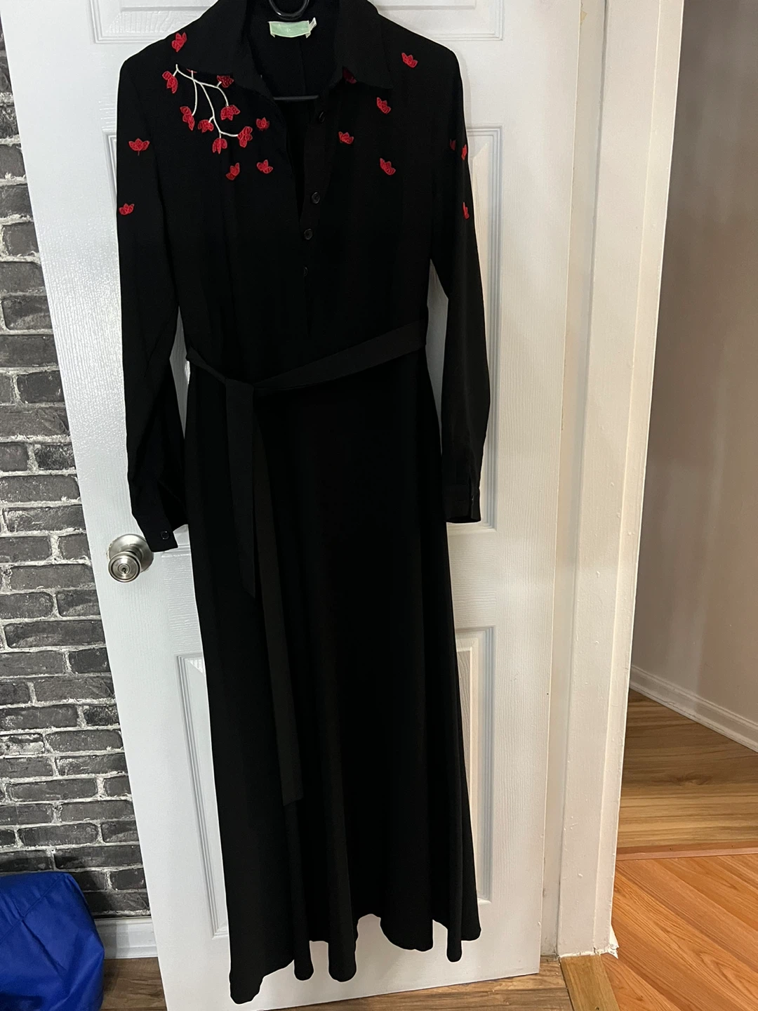Precious Nova Black Dress with Red Floral Embroidery - photo 2
