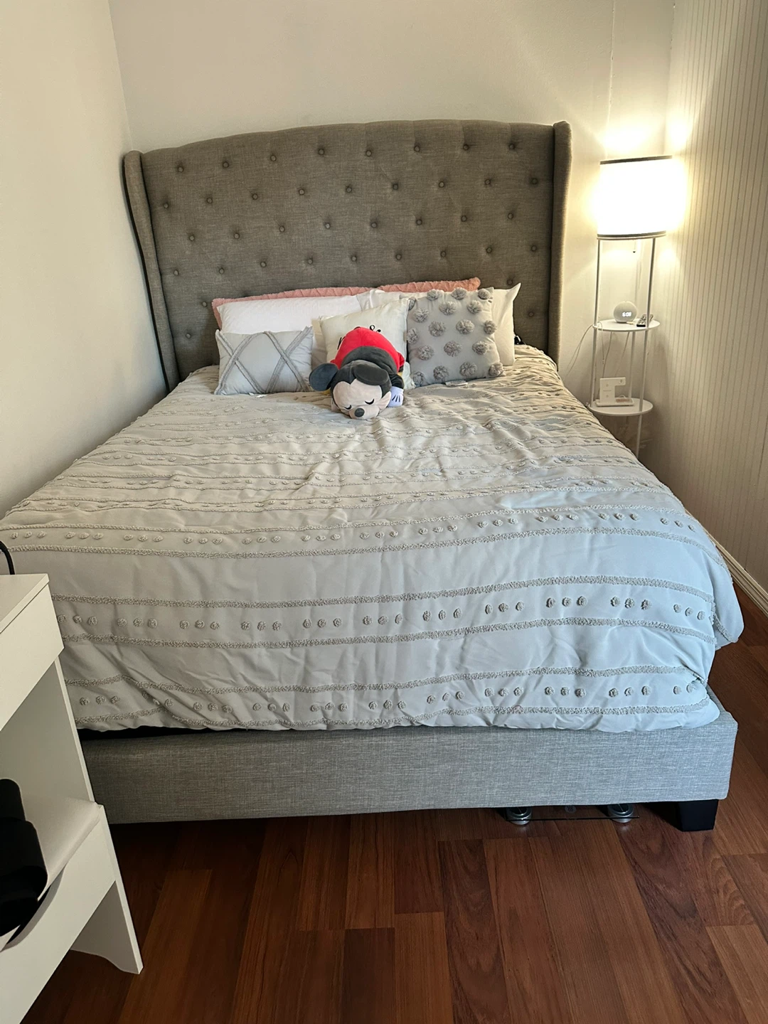 Gray Upholstered Queen Bed Frame with Headboard