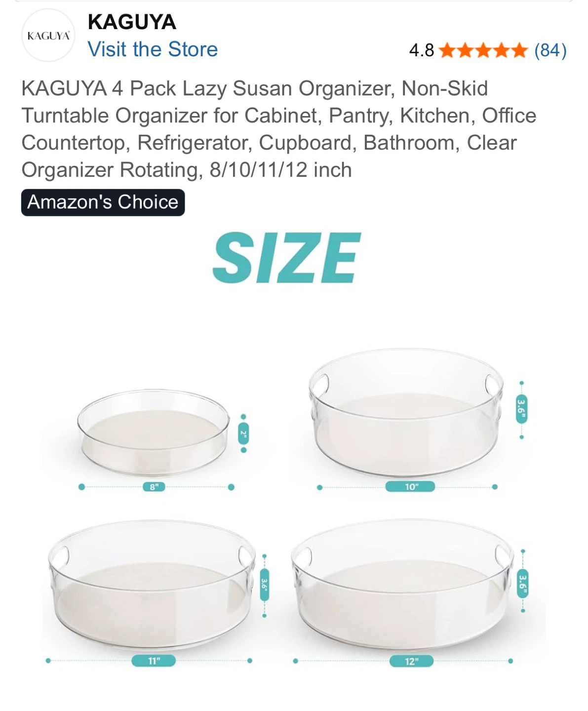KAGUYA 4 Pack Lazy Susan Organizer - 8/10/11/12 inch - photo 5