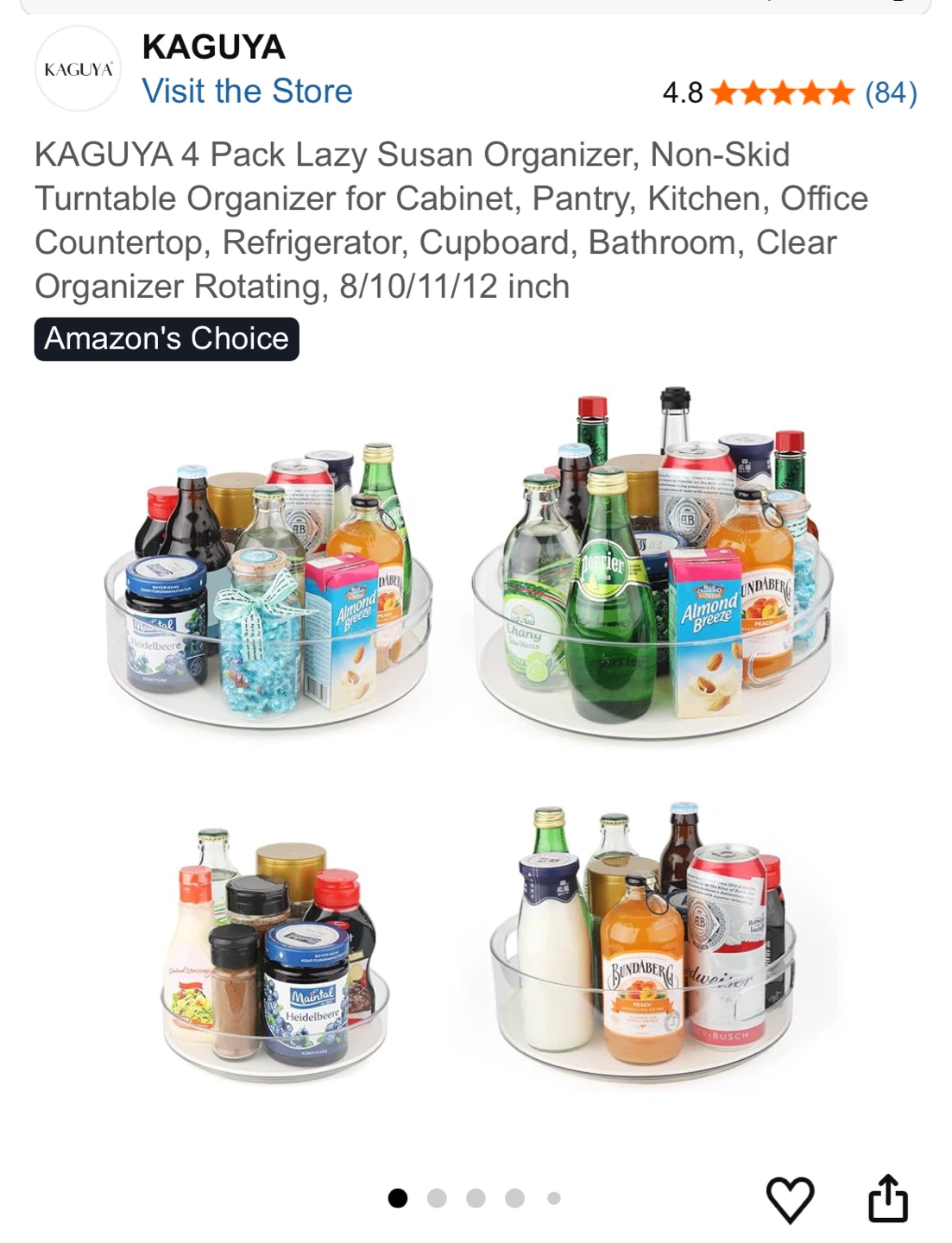 KAGUYA 4 Pack Lazy Susan Organizer - 8/10/11/12 inch