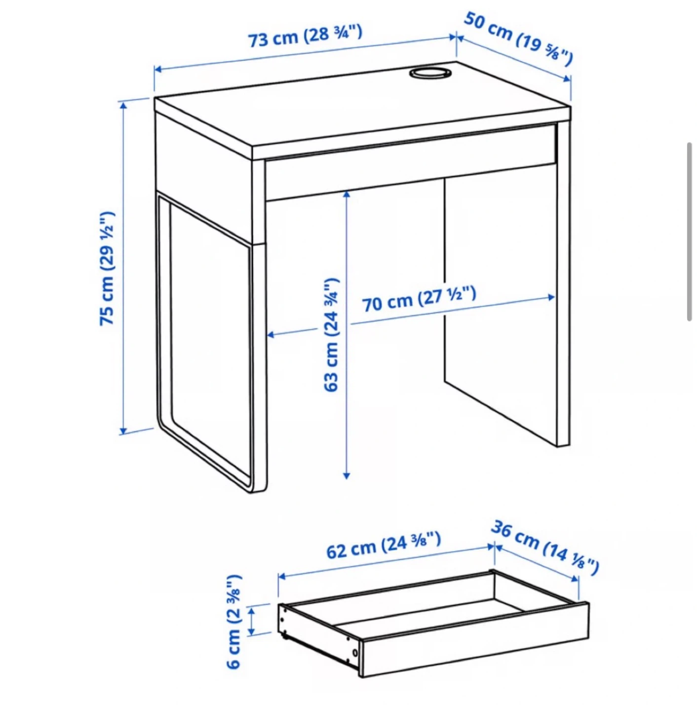 White IKEA MICKE Desk with Drawer - photo 3