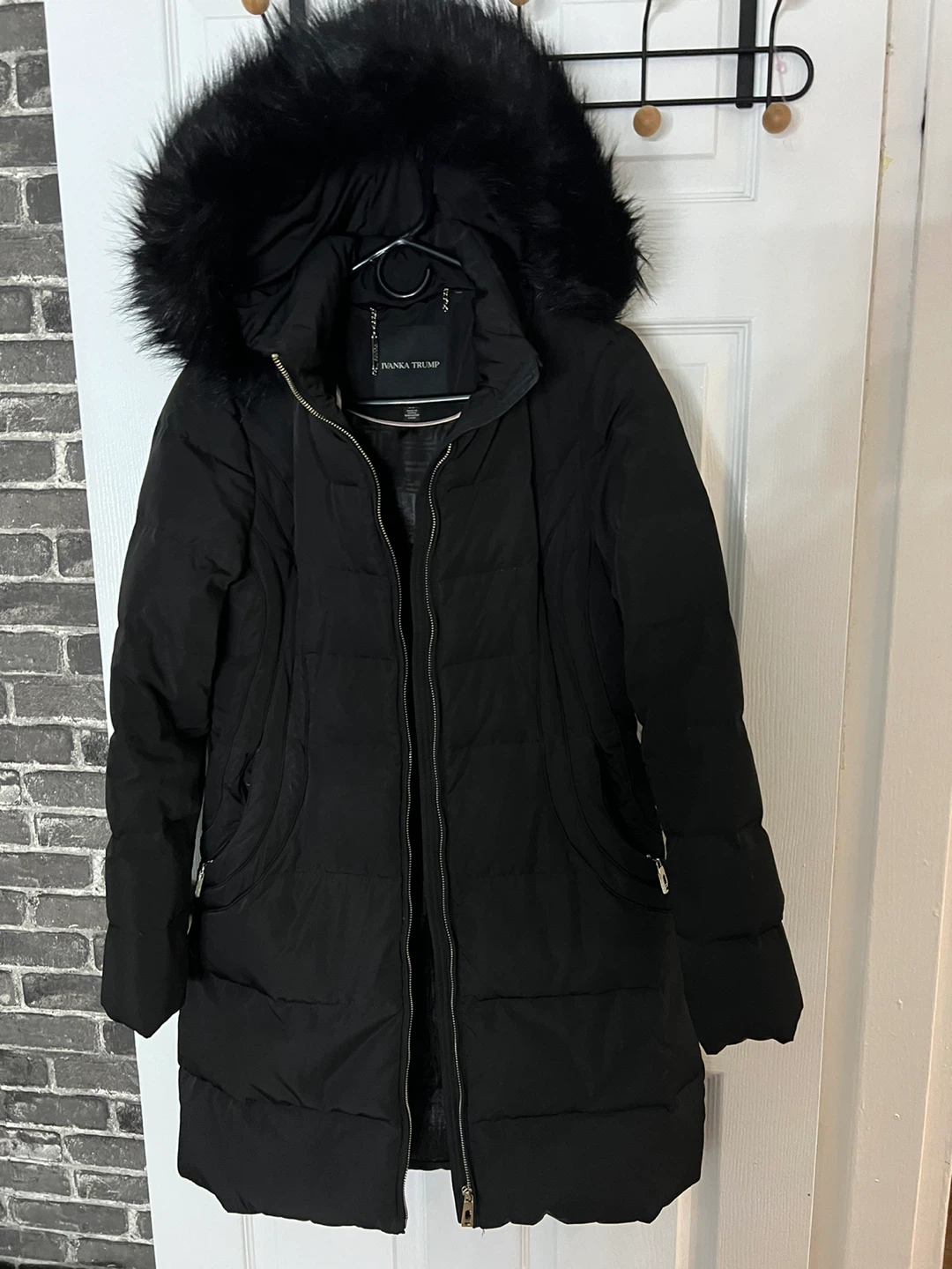 Ivanka Trump Black Faux Fur Hooded Puffer Coat - Size S/P
