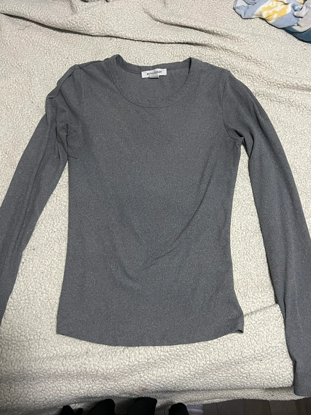 Rebel Sugar Grey Ribbed Long Sleeve Top