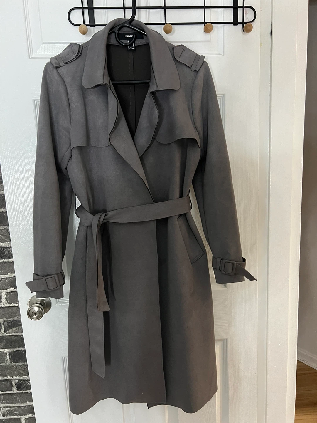 Forever 21 Gray Faux Suede Trench Coat - Size S