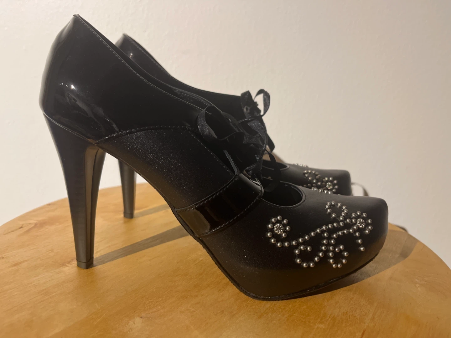 Black Studded Platform High Heels - photo 4