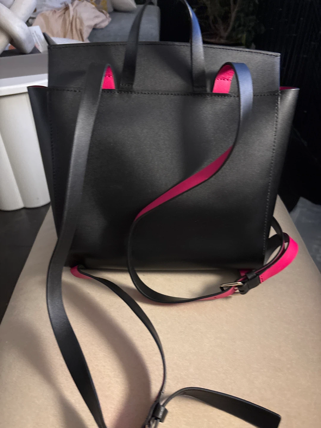 Kate Spade Black Leather Mini Backpack with Pink Interior - photo 2