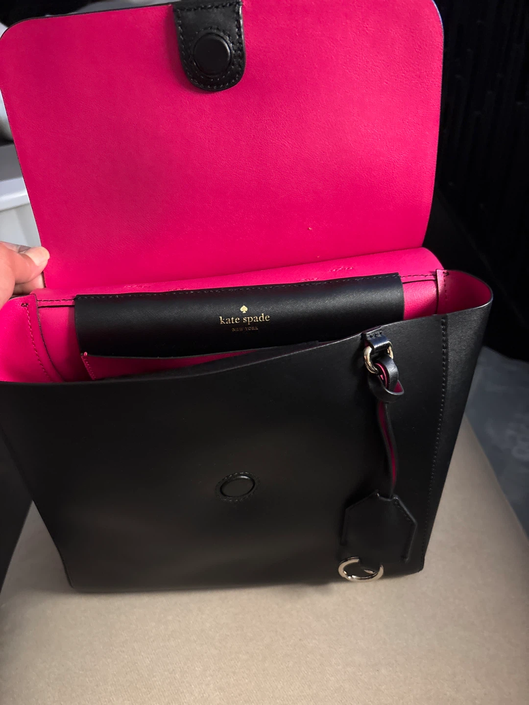 Kate Spade Black Leather Mini Backpack with Pink Interior - photo 3