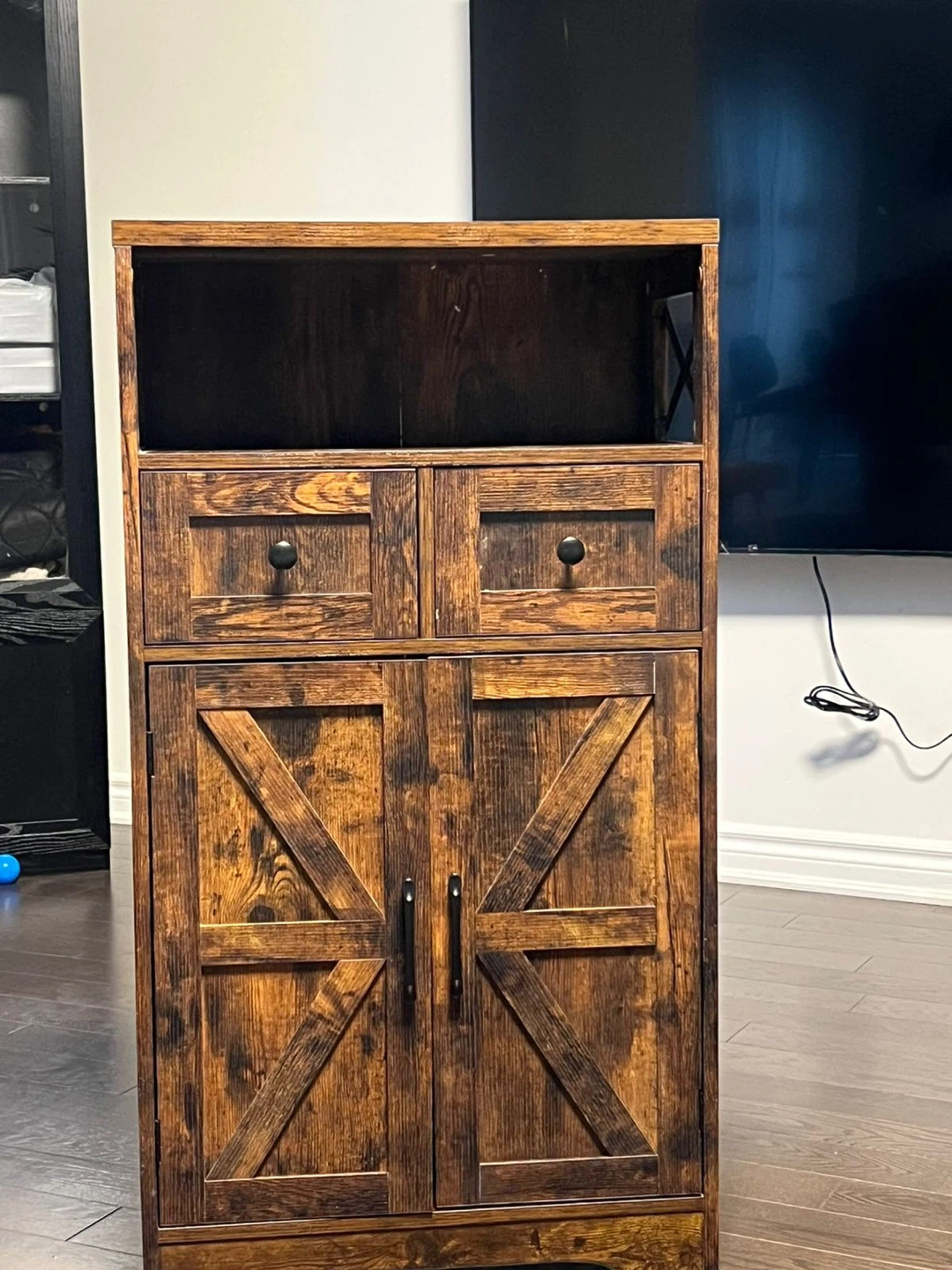 Rustic Farmhouse Style Cabinet with Doors and Drawers