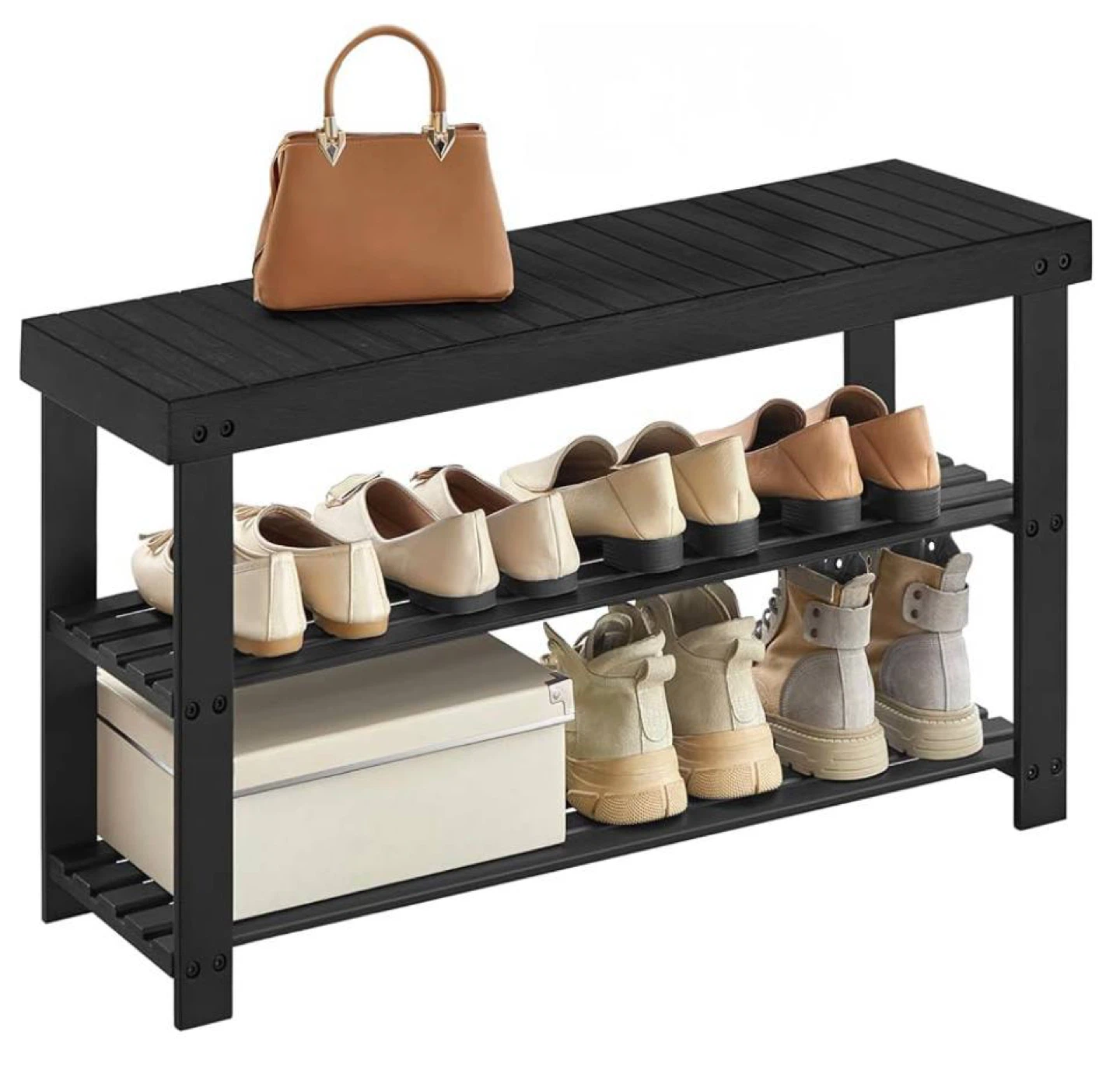 SONGMICS 3-Tier Shoe Rack Bench - Black - photo 2