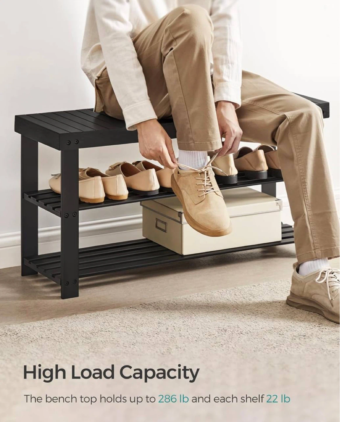 SONGMICS 3-Tier Shoe Rack Bench - Black - photo 5