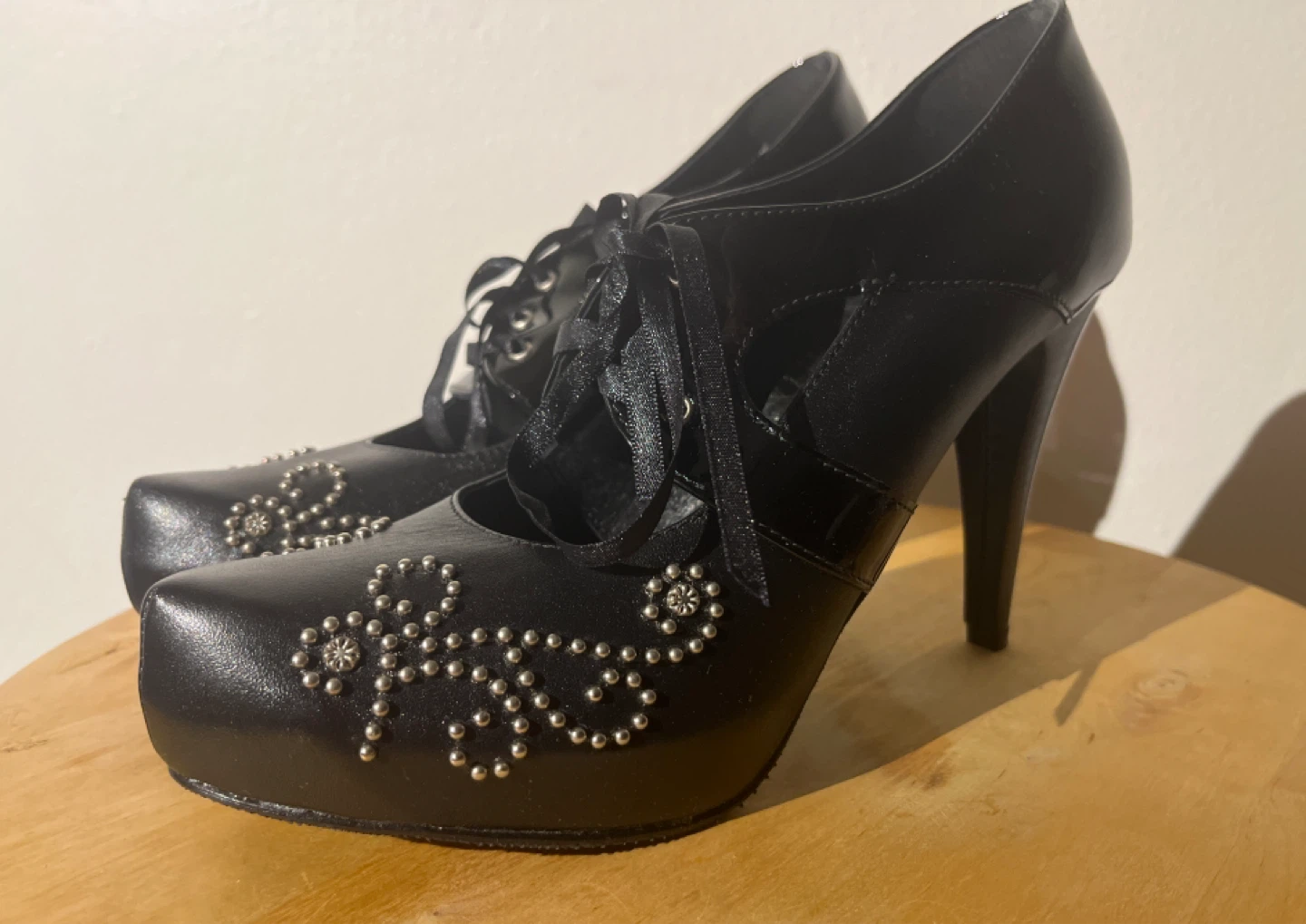 Black Studded Platform High Heels