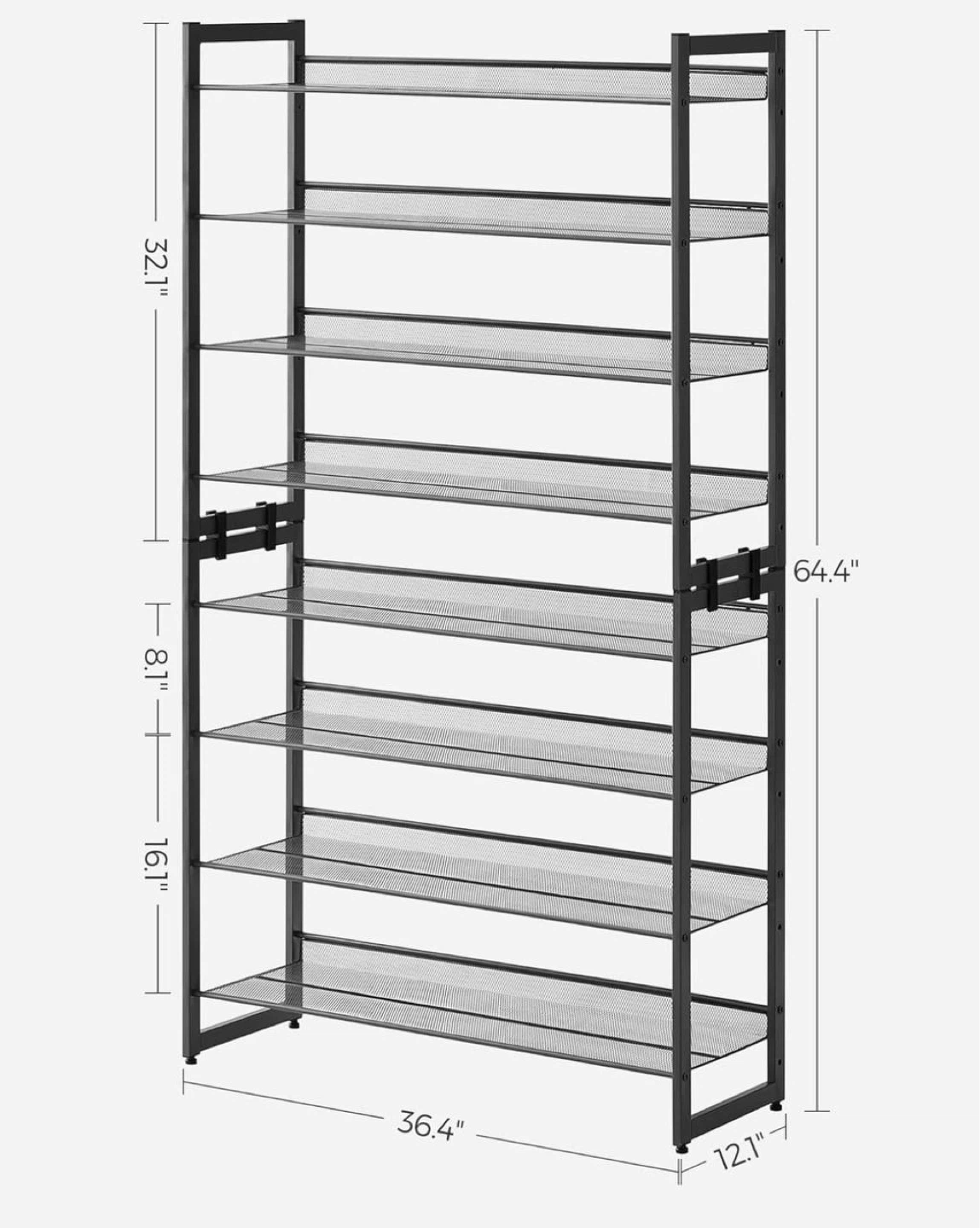 SONGMICS 10-Tier Shoe Rack - Black - photo 4