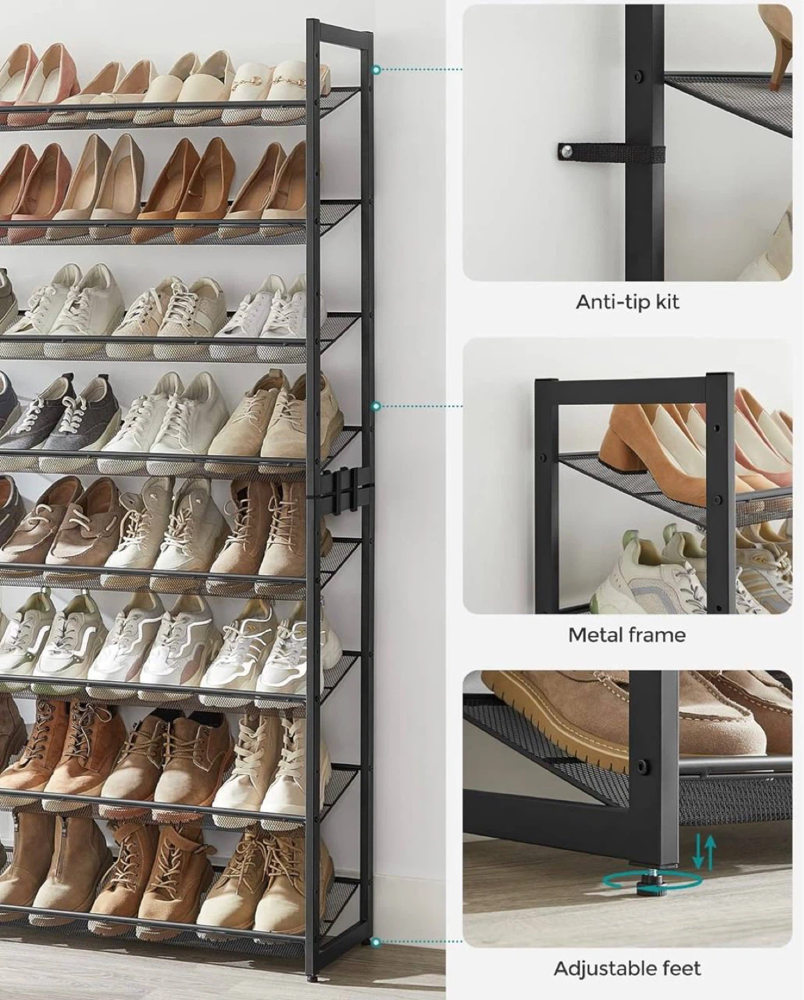 SONGMICS 10-Tier Shoe Rack - Black - photo 5