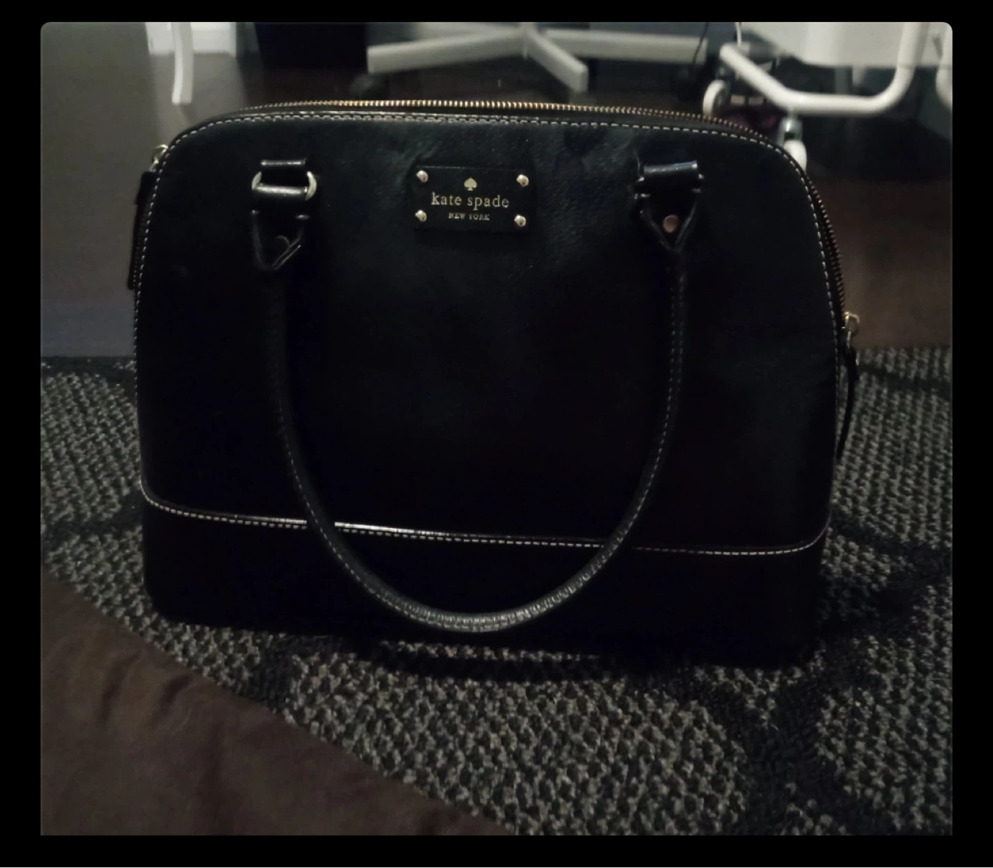 Kate Spade Black Leather Dome Satchel Handbag
