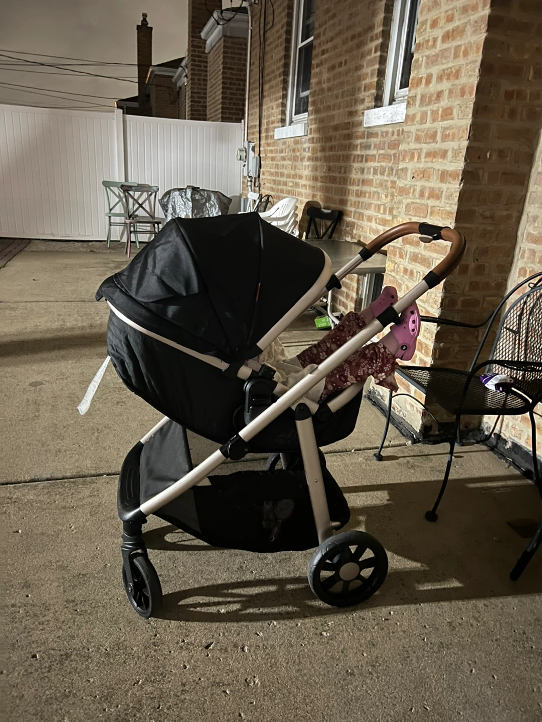 Black Baby Stroller with Wooden Handle