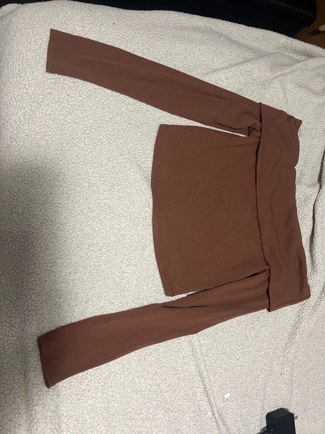 Brown Off-the-Shoulder Long Sleeve Top