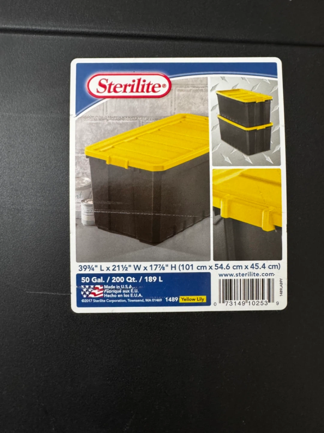 Sterilite 50 Gal. Storage Bin - Black with Yellow Lid - photo 2