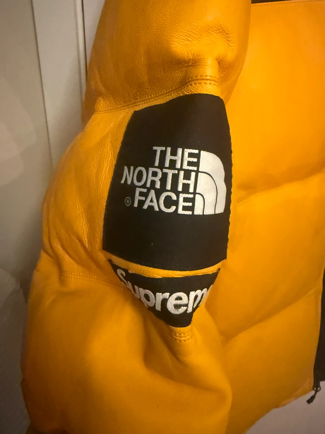Supreme The North Face Leather Nuptse Jacket XL Yellow - photo 3