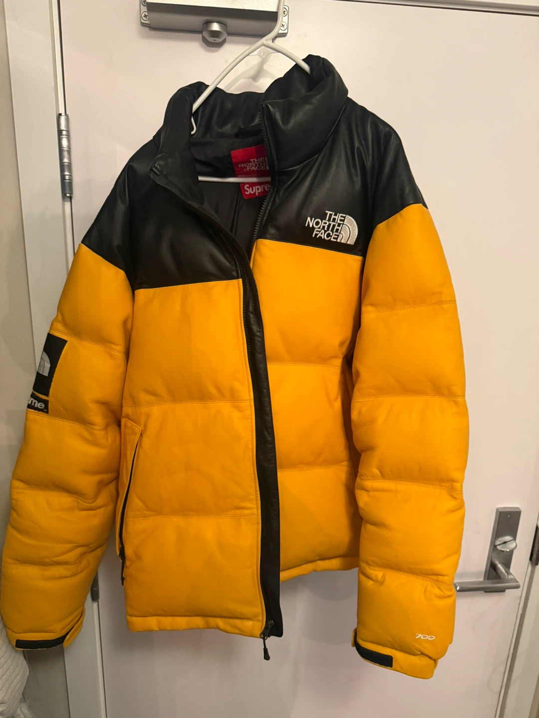 Supreme The North Face Leather Nuptse Jacket XL Yellow - photo 2